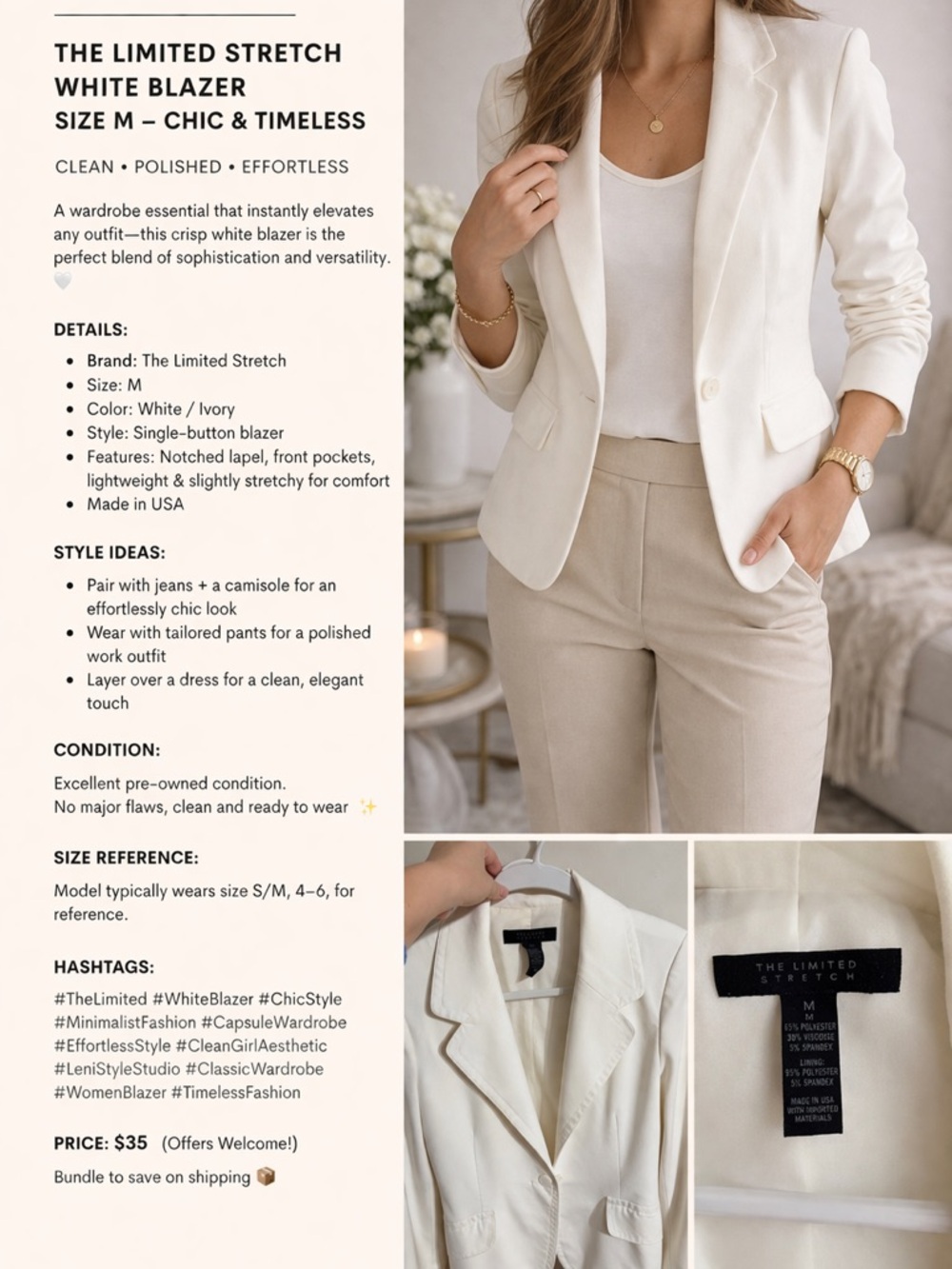 The Limited Cream Single-Button Blazer - Picture 2 of 6
